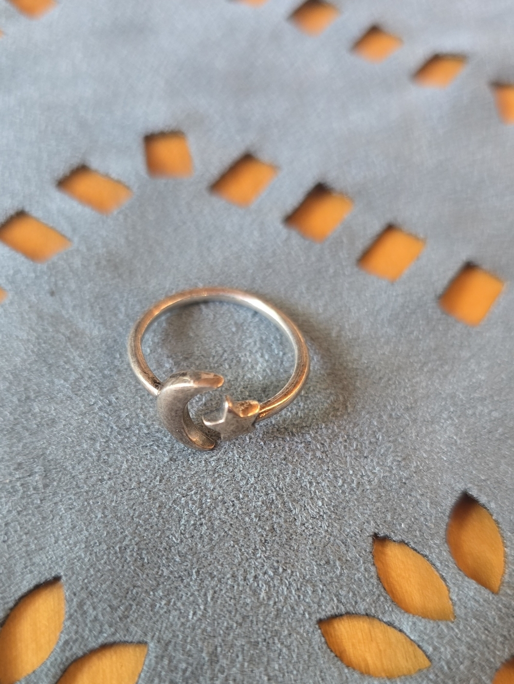 Moon and Star Adjustable Ring - Silver and Gold